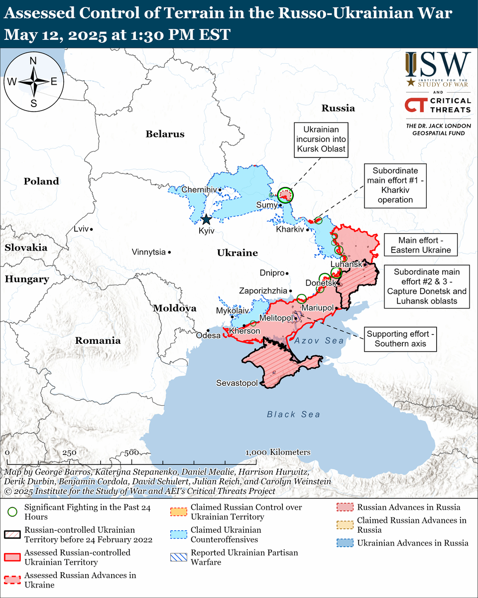 Avaliação, mapa e atualização da campanha ofensiva russa do ISW, 12 de maio de 2025