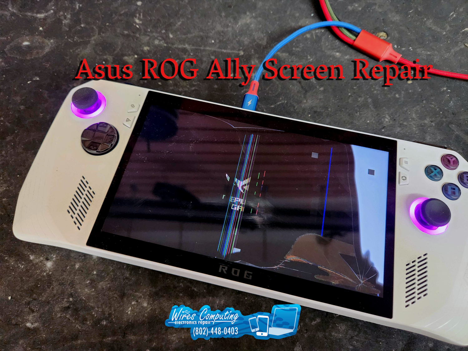 REPARO DE TELA DE Rachaduras do Asus Rog Ally - Fios de computação Eletrônica e reparo de computador