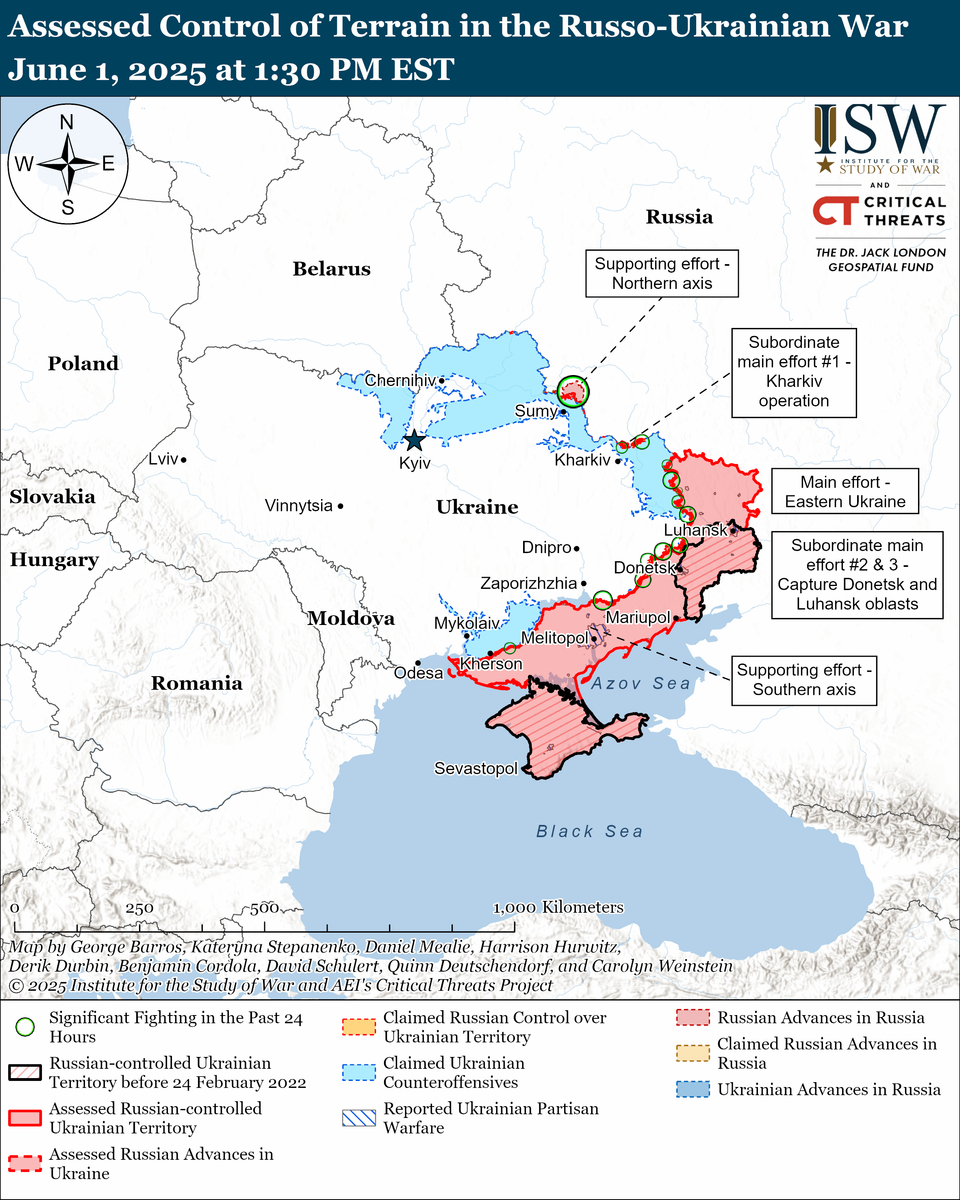Avaliação, mapa e atualização da campanha ofensiva russa da ISW, 1 de junho de 2025