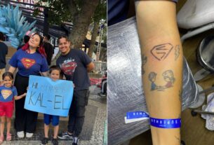 Após filho com nome do 'Superman' virar sensação em pré-estreia de filme, pai eterniza autógrafo de ator com tatuagem