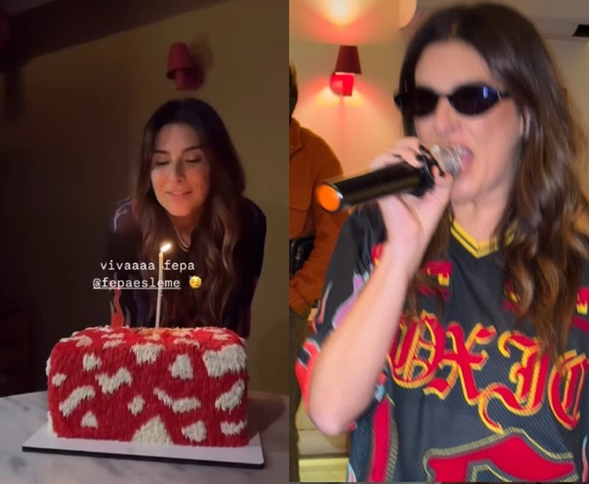 Fernanda Paes Leme celebra 42 anos em karaokê e canta até Sandy e Junior: 'Desculpa Sandy'