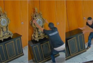 Nas imagens acima, o momento em que Antônio Claudio Alves Ferreira joga o relógio do século 17 no chão