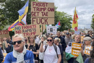 Manifestantes protestam contra visita de Trump à Escócia: ‘Não é bem-vindo’