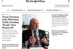 ‘Ninguém está desafiando Trump como o presidente do Brasil’, diz The New York Times