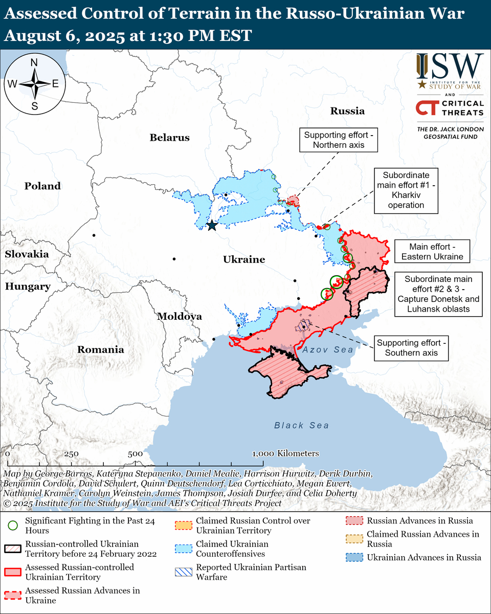 Avaliação, mapa e atualização da campanha ofensiva da ISW, 6 de agosto de 2025